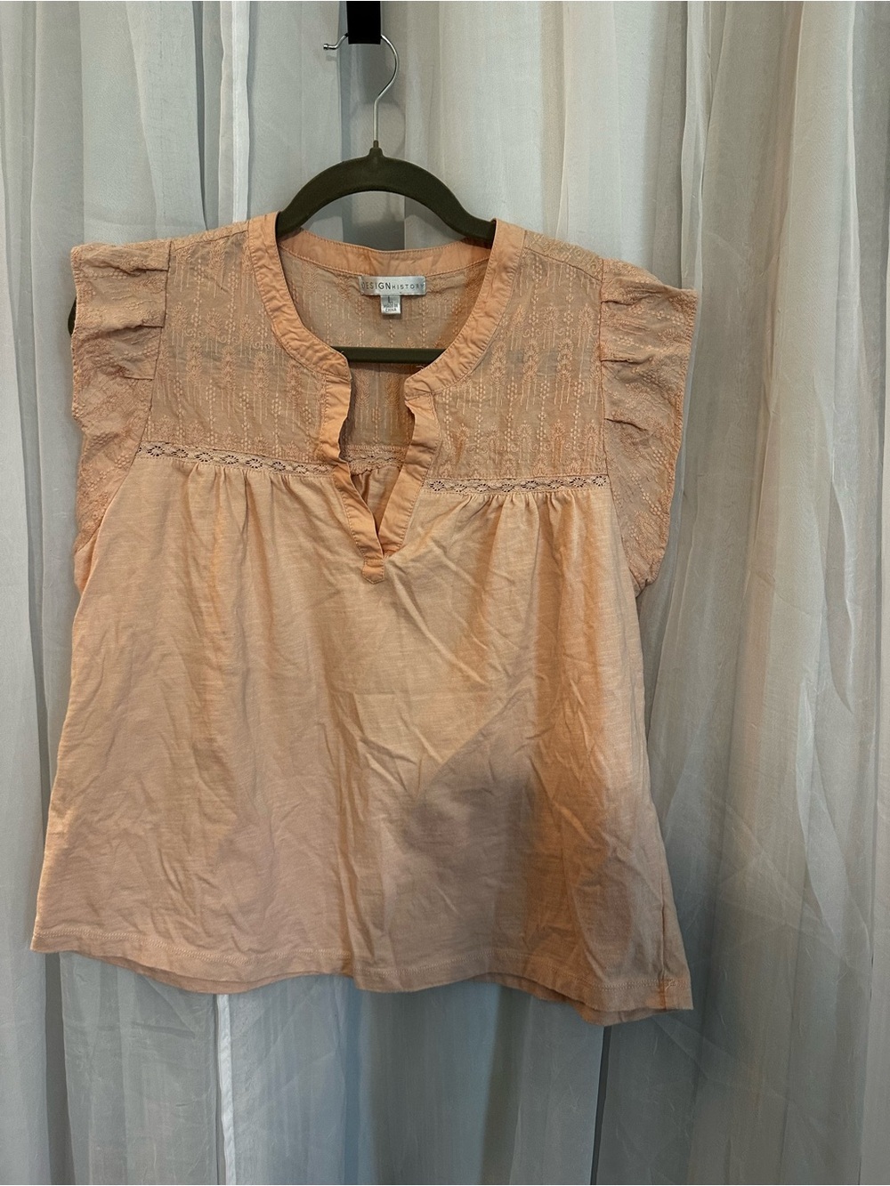 Design History Peach Embroidered Trim Flutter Sleeve Top - Picture 2 of 9